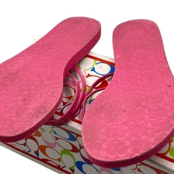 COACH Juney Pink Sz 8 Patent Leather Flip Flops - Picture 4 of 6